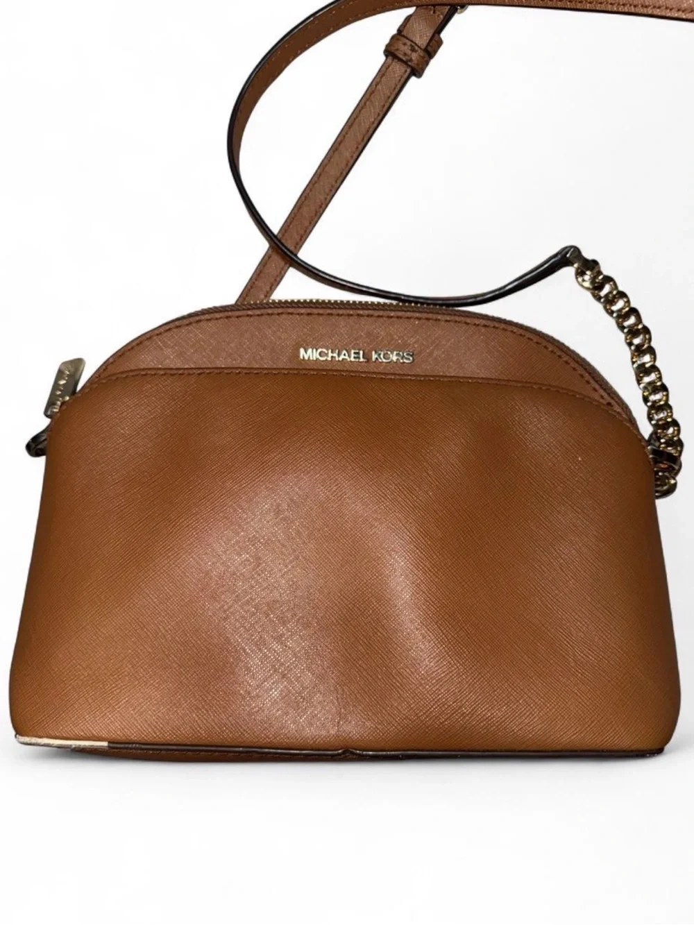 Michael Kors Brown Leather Small Dome Crossbody Bag